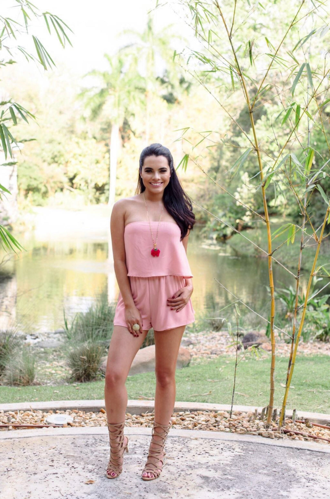 Dusty Rose Strapless Romper