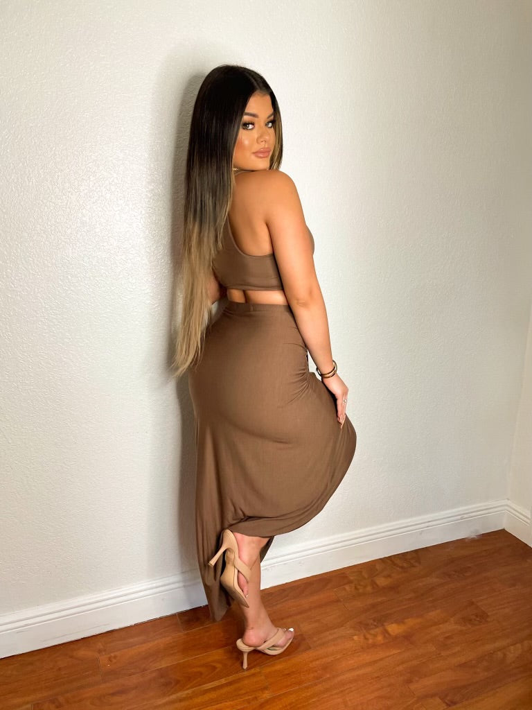 Brown Two Piece Skirt Set