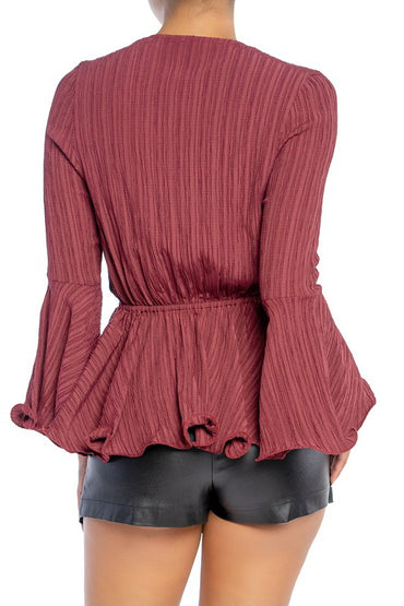 Wine Wavy Hem Blouse