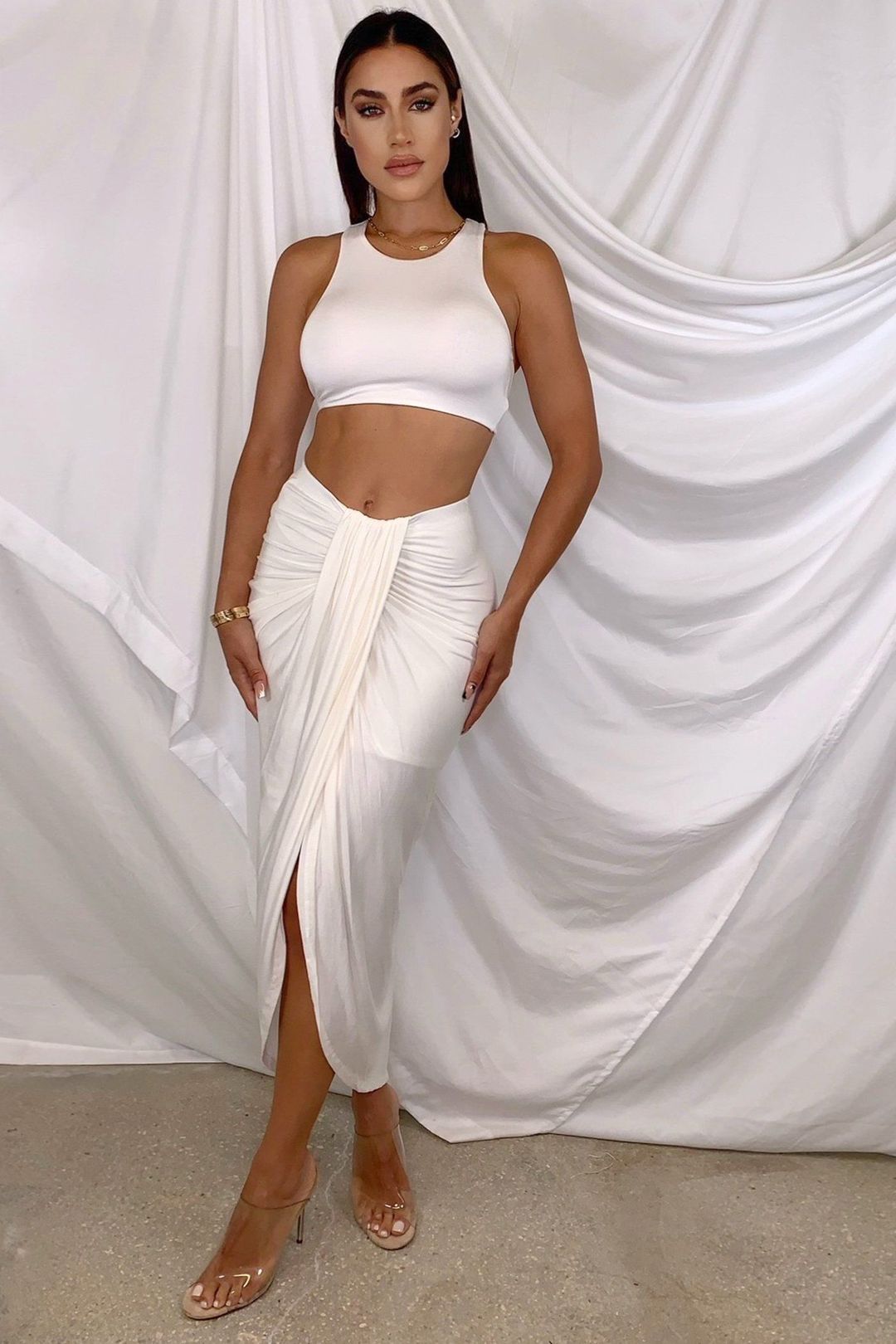 White Two Piece Skirt Set
