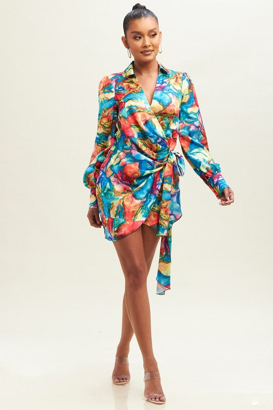 Work of Art Shirt Wrap Mini Dress