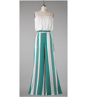 Jade Stripe Strapless Jumpsuit