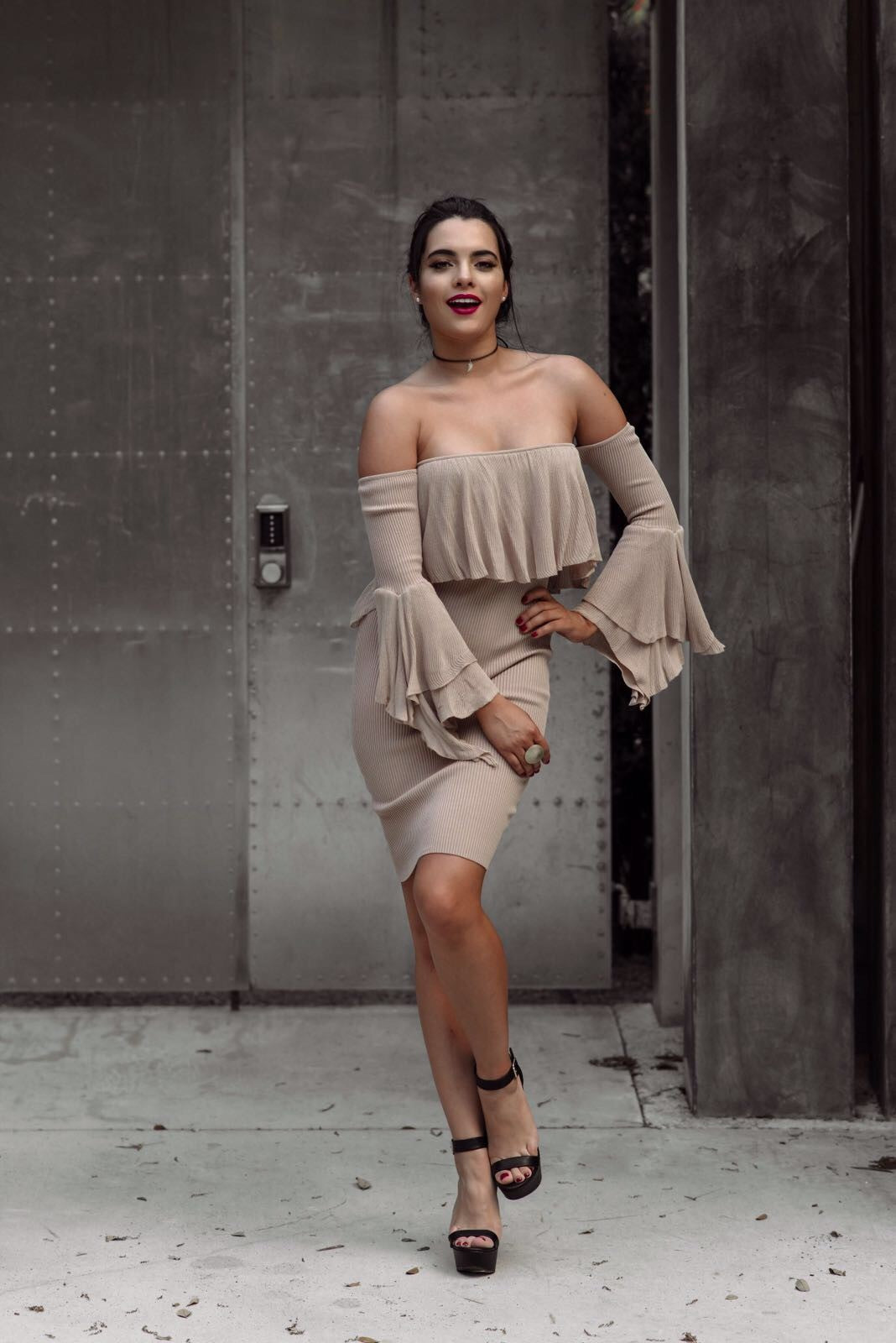 Beige Off Shoulder Dress