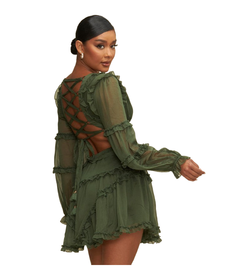 Olive Lace Up Mini Dress