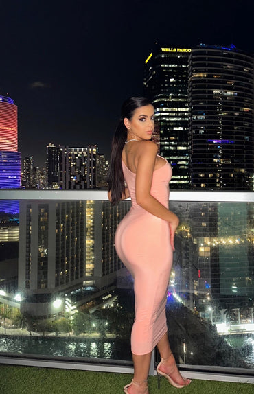 Peach Key Hole Midi Dress