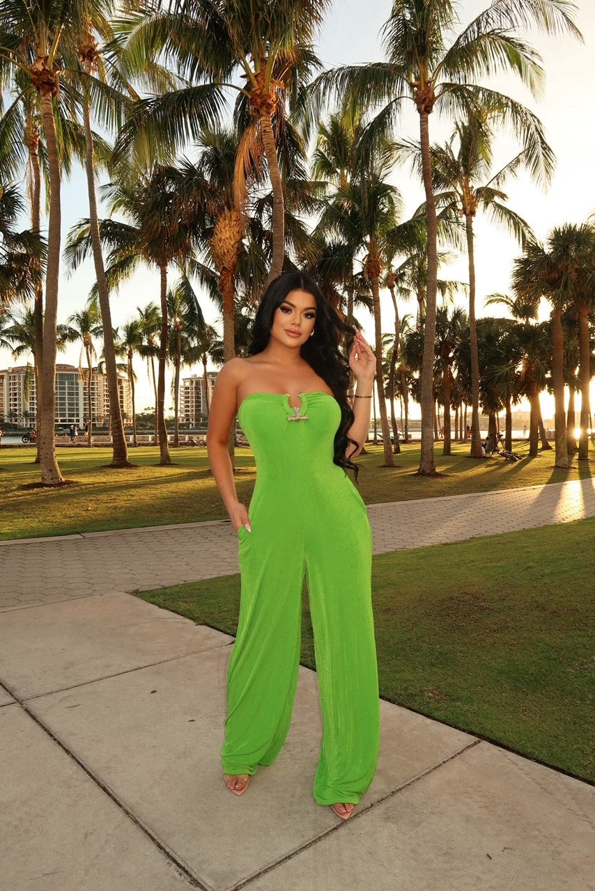 Apple Green Strapless Jumpsuit