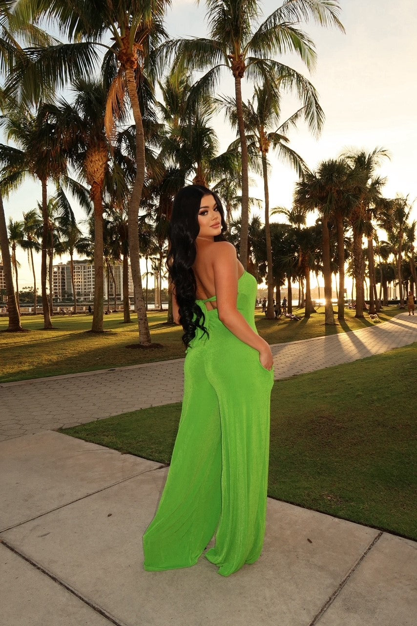 Apple Green Strapless Jumpsuit