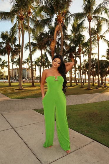 Apple Green Strapless Jumpsuit