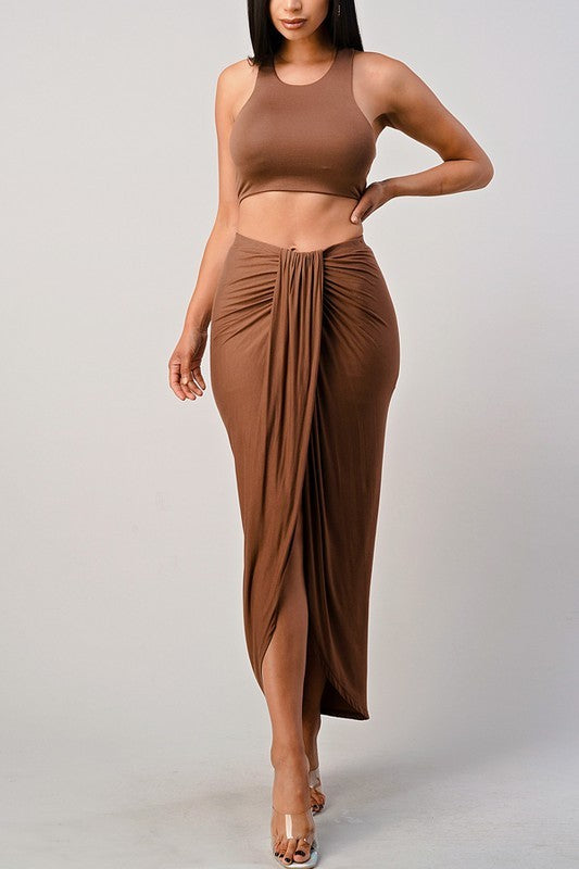 Brown Two Piece Skirt Set