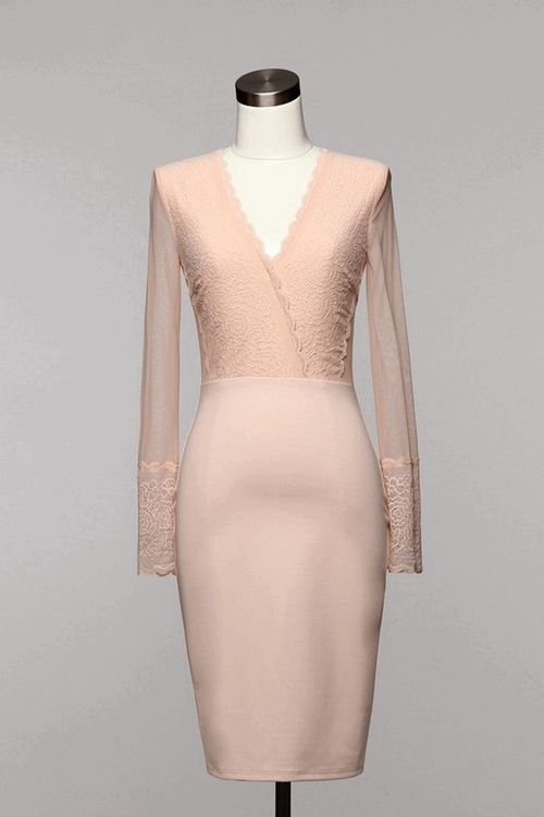 Deep V Lace Overlap Dress