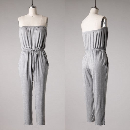 Heather Grey Ankle Length Strapless Jumpsuit