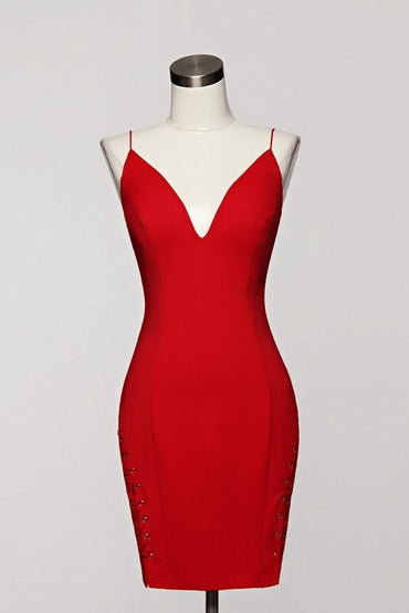 Red Side Lace Up Bodycon Dress