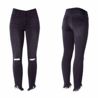 Ripped Knee Frayed Ankle Length Skinny Jeans