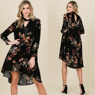 Black Floral Swing Dress