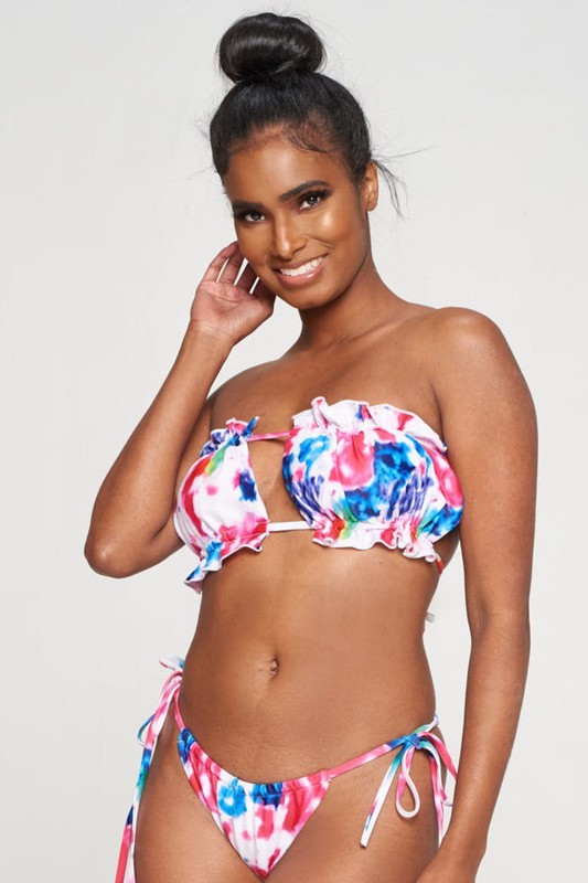 Strapless Ruched Bikini Set - Tie Dye