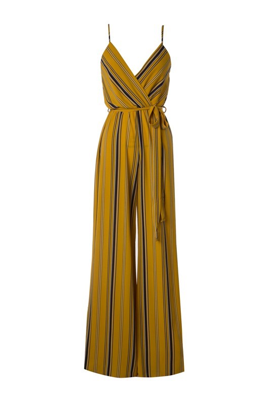 Yellow Stripe Belted Palazzo Jumpsuit