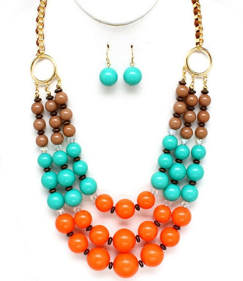 Glass Bead Multi Strand Necklace