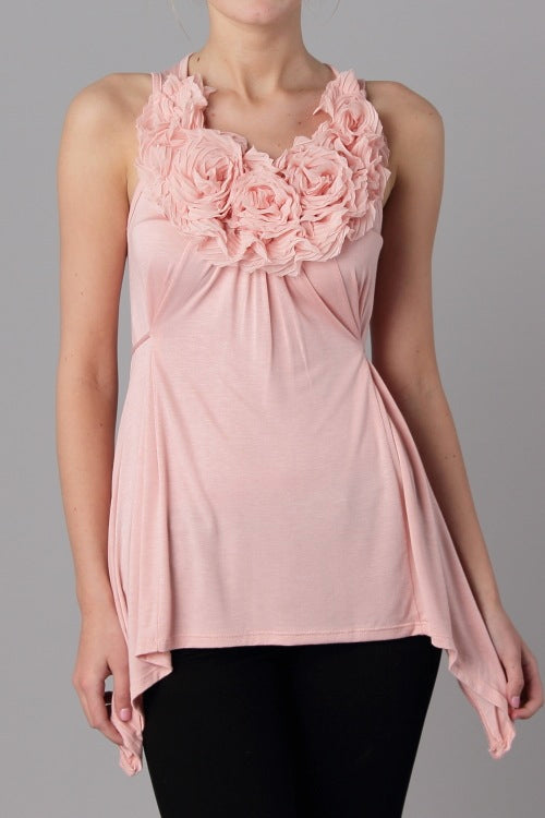 Uneven Hem Rose Top