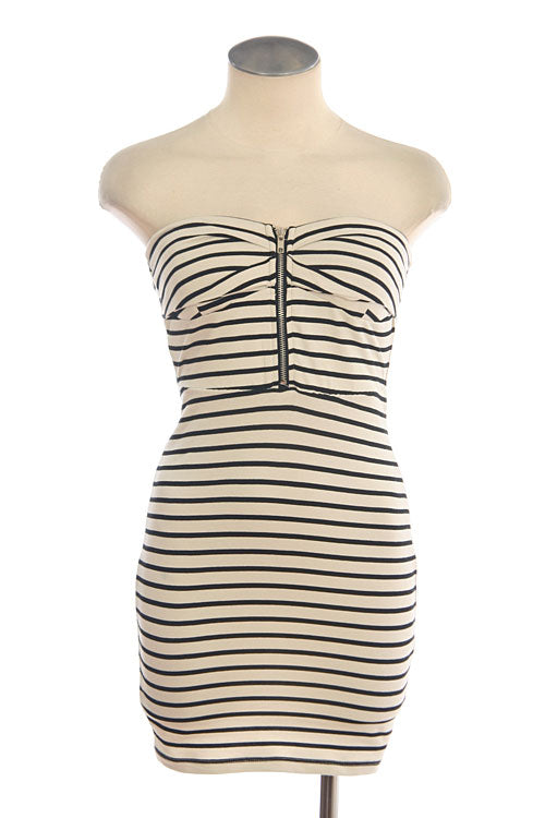 Stripe Print Dress With Front Zipper - Haute Glam Boutique