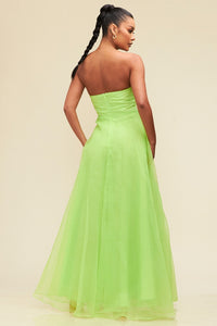 Lime Organza V Neckline Maxi Dress