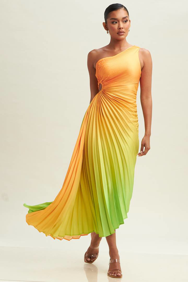 Ombre Pleated Midi Dress