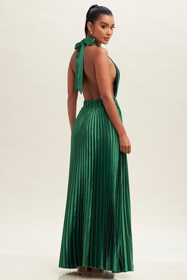 Satin Pleated Halter Dress