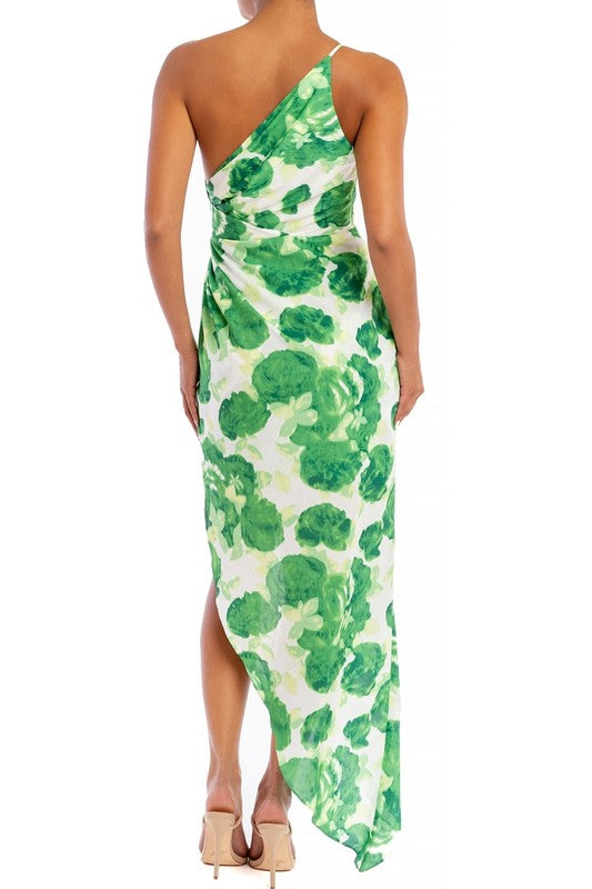 Green One Shoulder Scarf Dress