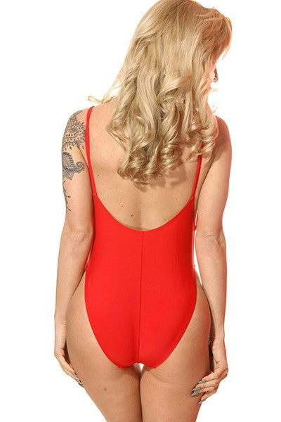 One Piece High Cut Vintage Swimsuit - Red