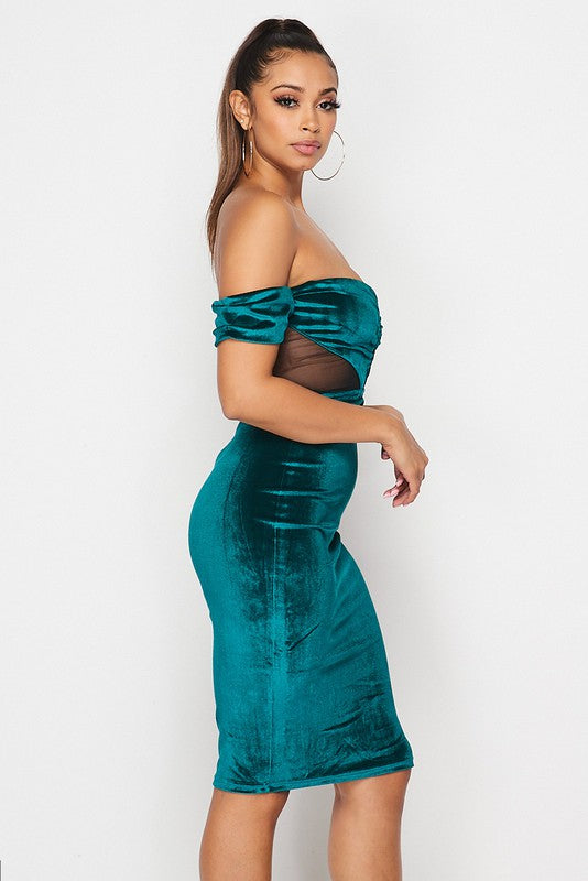 Off Shoulder Velvet Bodycon Dress