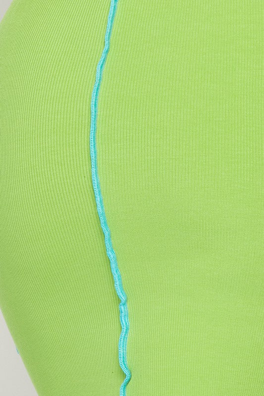 Green Ribbed Dress With Stitch Detailing