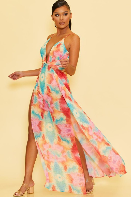Tie Dye Summer Slit Maxi Dress