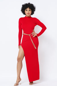 Red Midi Dress With Chain Belt Small Red Midi Dress With Chain Belt Small