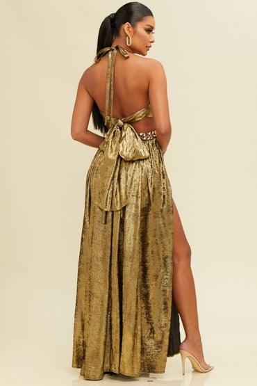 Gold Foil Chain Maxi Dress