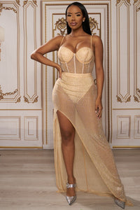 Showstopper Bustier Maxi Dress in Nude