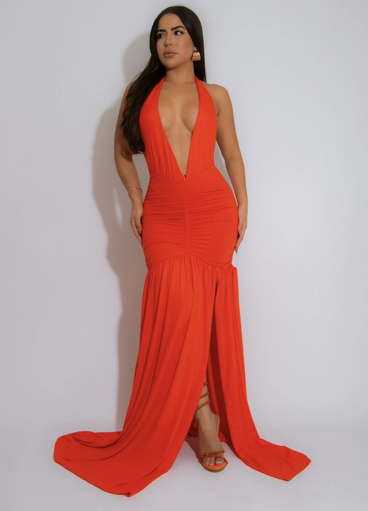 Tangerine Halter Maxi Dress