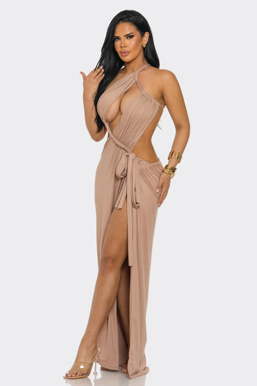 Mocha Twist Slit Maxi Dress
