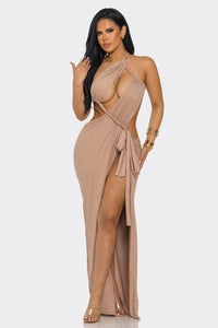 Mocha Twist Slit Maxi Dress