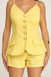 Lemon Linen Tailored Short Set