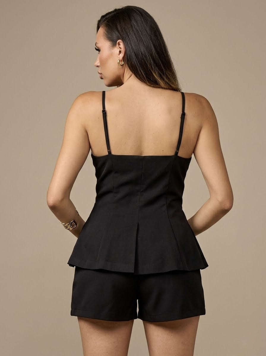 Women's Linen Tailored Short Set - 2 Piece Button Up Vest & Shorts