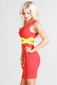 Contrast Cut-Out Bodycon Dress