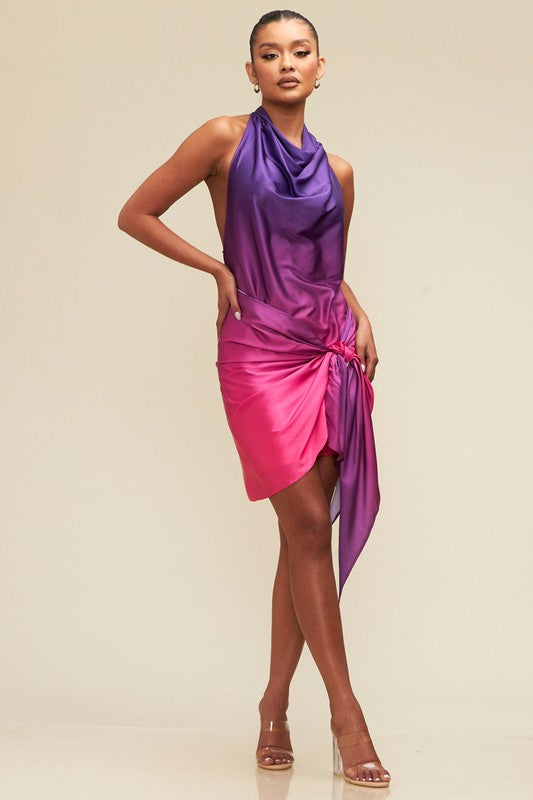 Purple Ombre Halter Mini Dress