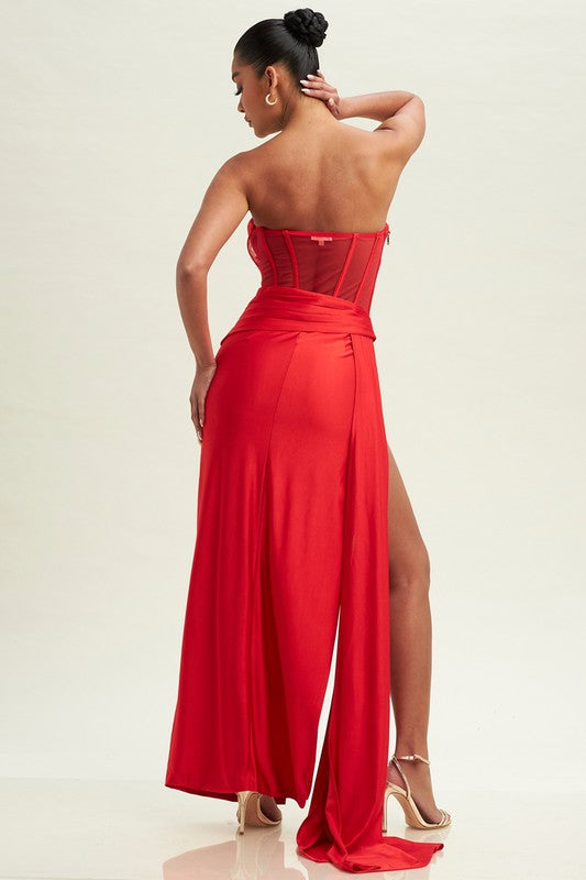 Red Mesh Corset Gown