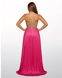 Pink Rhinestone Pleated Maxi Dress