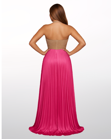 Pink Rhinestone Pleated Maxi Dress