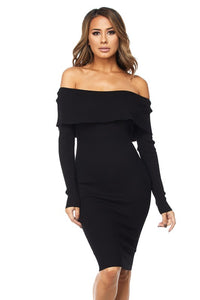 Black Off Shoulder Long Sleeve Dress