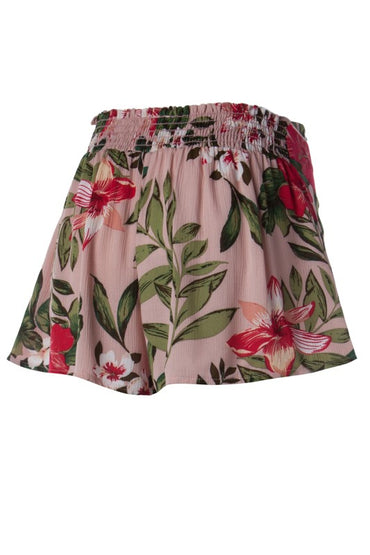 Peach Floral Print Bow Shorts