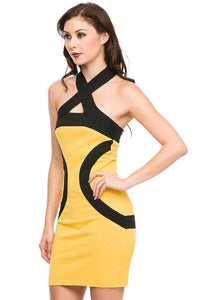 Yellow & Black Halter Bodycon Dress