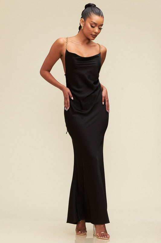 Gold Chain Strap Slip Maxi Dress Small