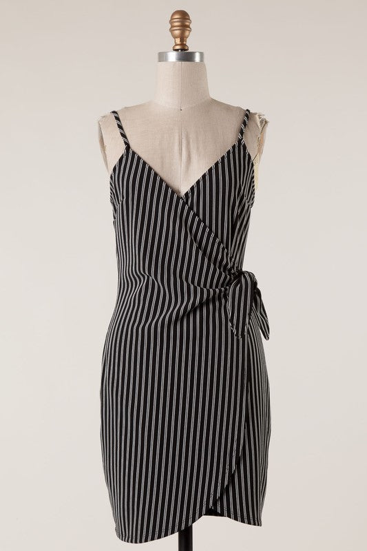 Black & White Striped Wrap Dress