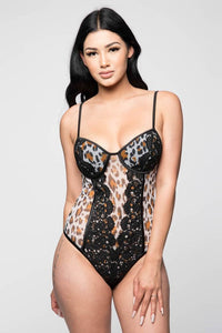 Leopard Lace Detail Bustier Bodysuit